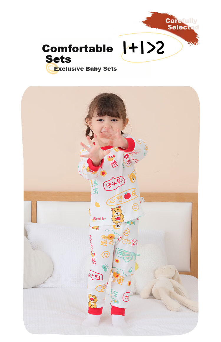 DEESHA Kids Autumn Thermal Underwear Set Girls Baby Mid-Neck Warm Cotton Base Layer Pajamas 5