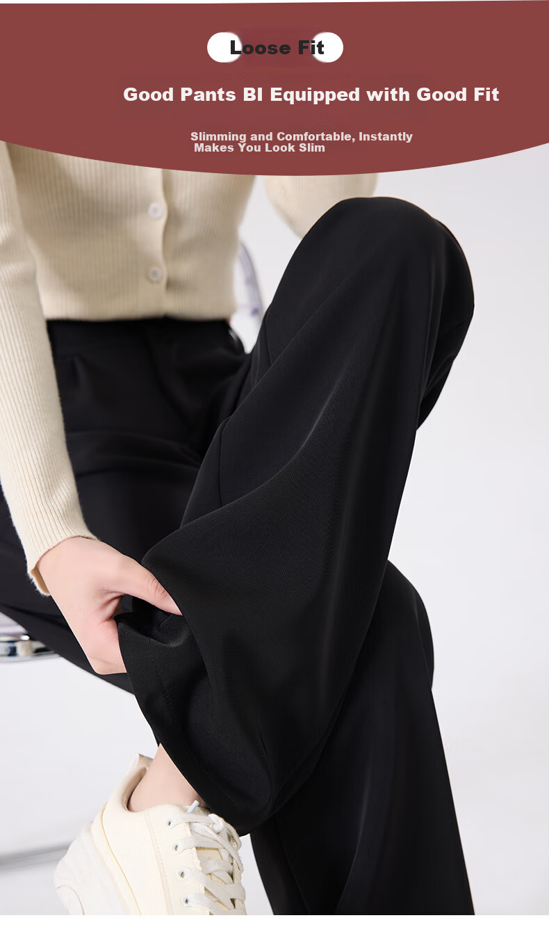 LangSha High-Waisted Dress Pants for Women, Lightweight for Spring And Autumn, Draping Straight-Leg Slimming Trousers, Loose Casual Wide-Leg Pants 3