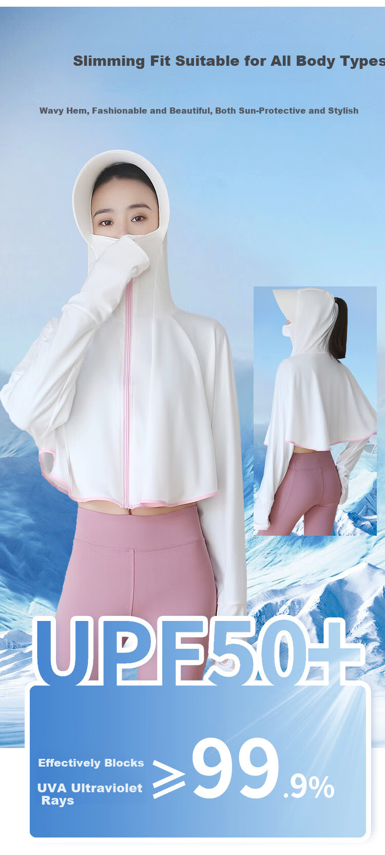 Mowheel Women's Summer Sun Protection Jacket Outdoor Breathable Ice Silk Sunblock Cycling Lightweight Long Sleeve Shawl Cape Blue 4