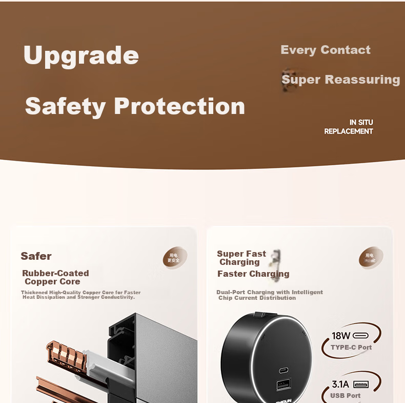 Shidun Surface-Mounted Track Socket, Movable Sideboard Power Slide Rail Track Switch Socket, Ambient Light Model, 50cm + 3 Five-Hole Sockets, Cream White 25
