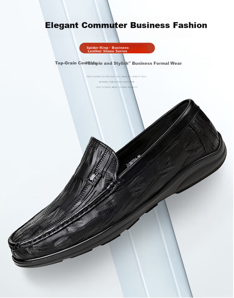 SPIDER KING Loafers Spring Autumn Men's Shoes Cowhide Comfortable Slip-On Moccasins Men's Business Leather Shoes Black 39 2