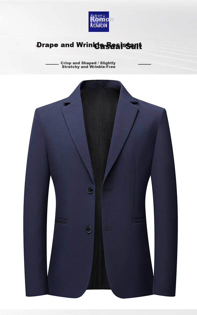 ROMON Men's Slim Fit Spring Autumn Business Youth Blazer Casual Single-Breasted Suit Jacket Formal Workwear Coat 1