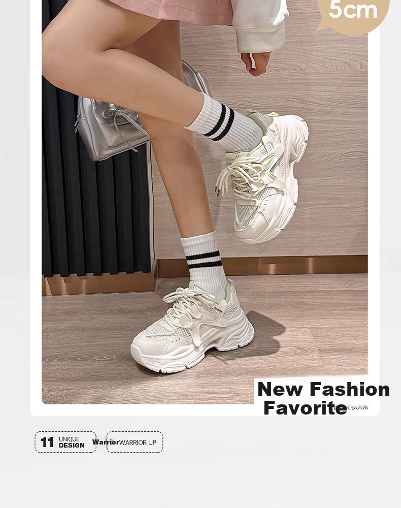 Warrior Official Women's Dad Sneakers 2026 Summer Breathable Mesh Sports Shoes Black Size 37 4