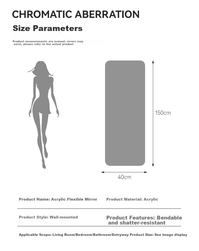 Millennium Huafu Acrylic Soft Mirror Full-Length Wall-Mounted Self-Adhesive Dressing Mirror for Dormitory Home 40*120cm 16