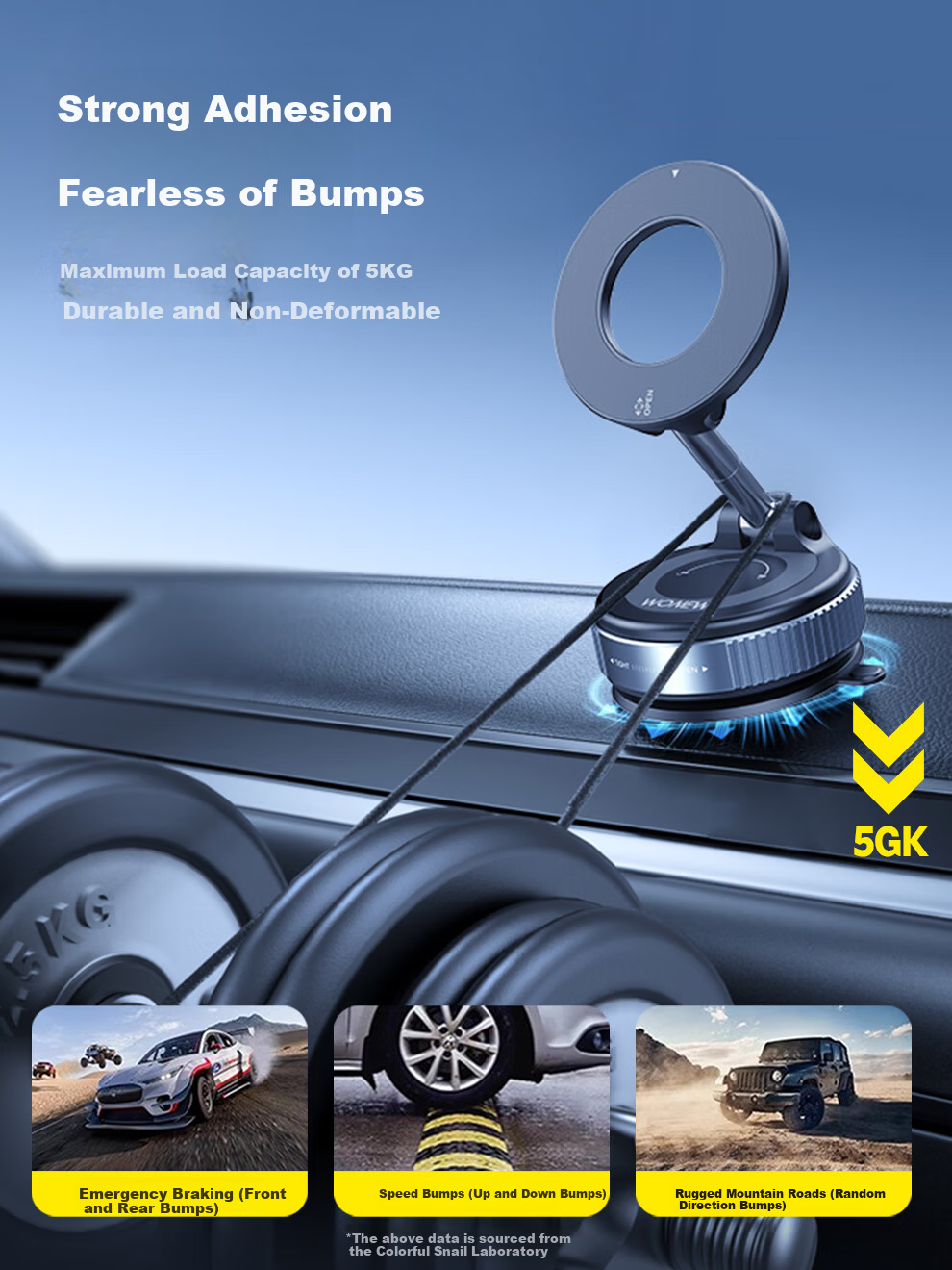 Wonew【Detachable Epoxy Resin】Colorful Snail Magnetic Car Phone Holder Vacuum Car Mount with Leather Texture 5
