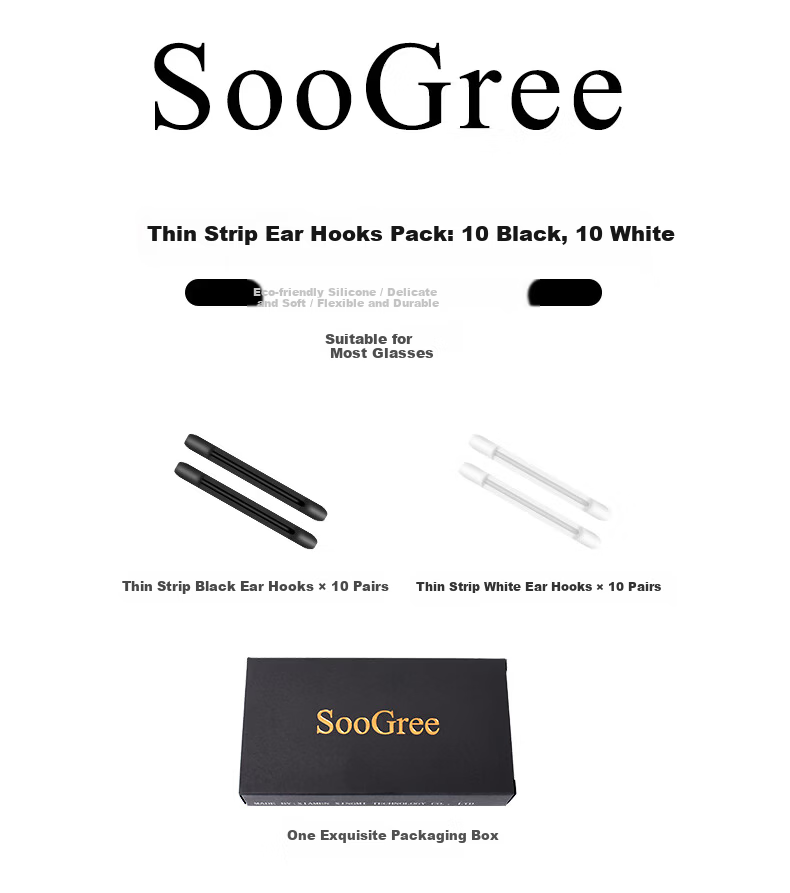 SooGree Anti-Slip Silicone Ear Hooks Replacement Eyeglass Temple Tips Accessories 10