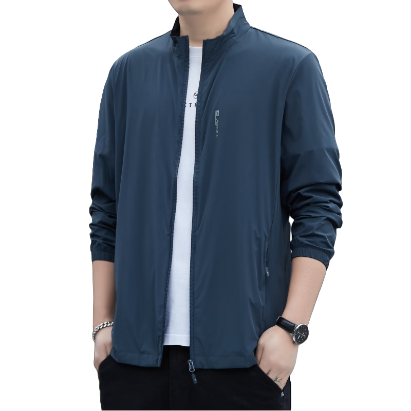 ROMON Men's Summer New Stand Collar Ice Silk Sunscreen Jacket Outdoor Fishing Coat Navy Blue 4XL Model 2577