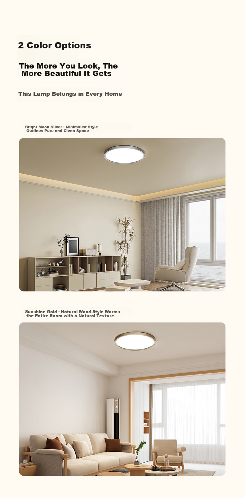 Lipro Eye-Protecting Ceiling Light, Full Spectrum, Whole House Simple Bedroom Lamp, Star Ring Ultra, Bright Moon Silver, 50W 5