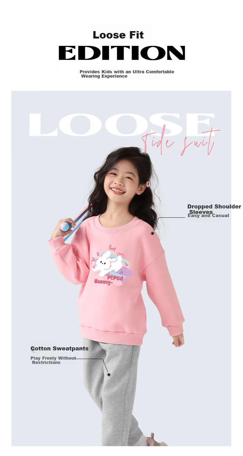 PEPCO Girls' Spring and Autumn Casual Sweatshirt and Sweatpants Set, Loose Fit Sportswear for Kids 7
