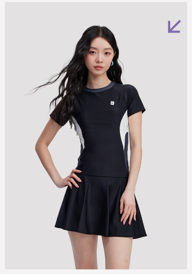 Keep Two-Piece Swimsuit for Women, Slim Waist, Hot Spring Skirt Style, Conservative Short Sleeve, Plus Size, Body Covering Swimwear, Black, M 8