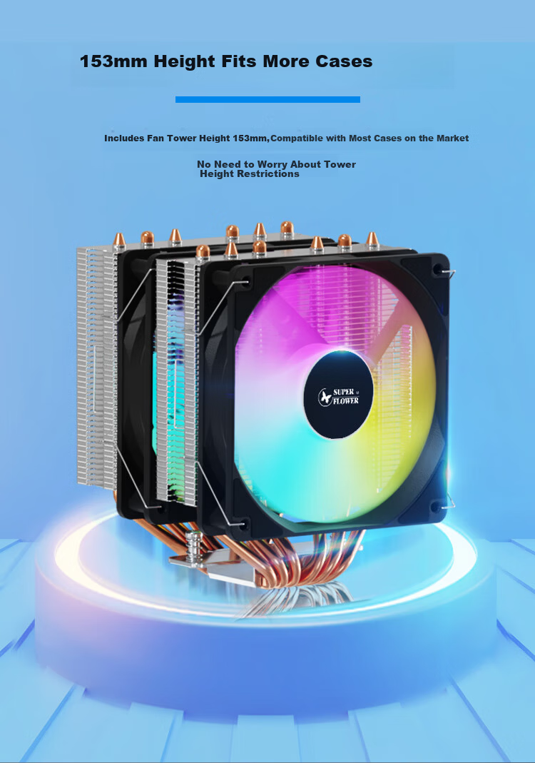 SUPER FLOWER VORTEX600 Black Inverse Gravity 6-Heatpipe Dual Tower Air Cooler High-Performance Fan 3