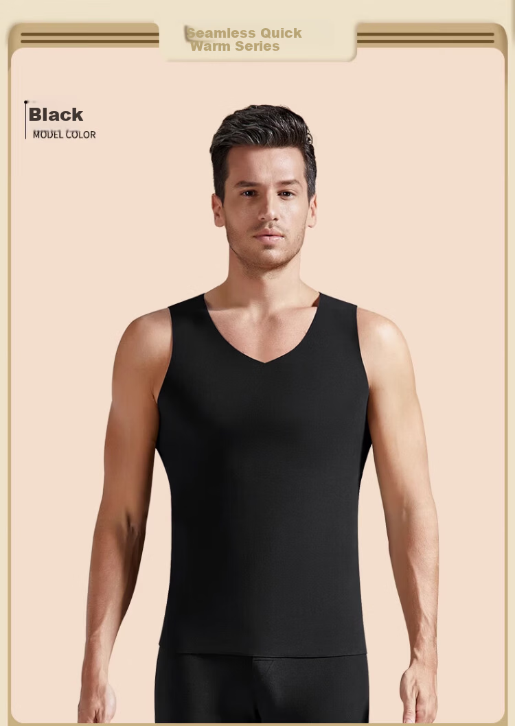 Zaisuo Men's Thermal Vest Cationic Comfortable Seamless Brushed V-Neck Thin Fleece Constant Temperature Customizable Base Shirt 14