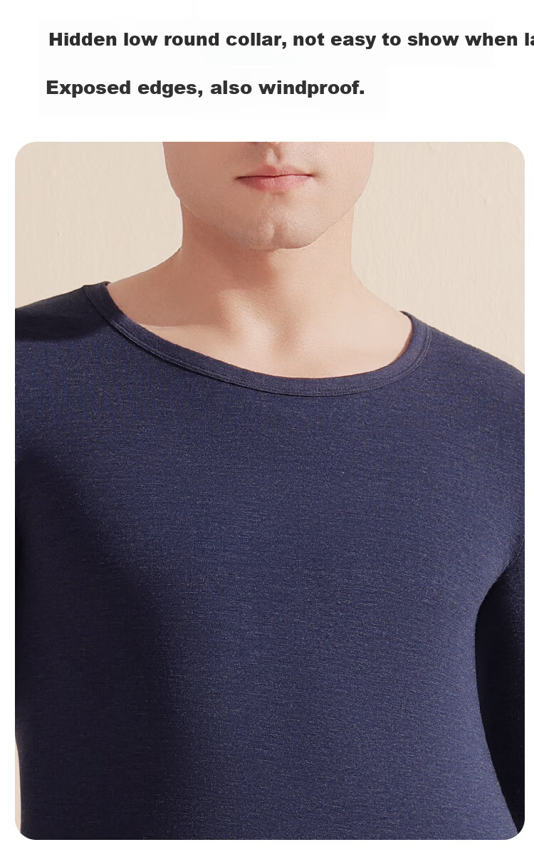 LangSha Men's Acrylic Thermal Seamless Round Neck Breathable Thin Warm Base Layer Set 10