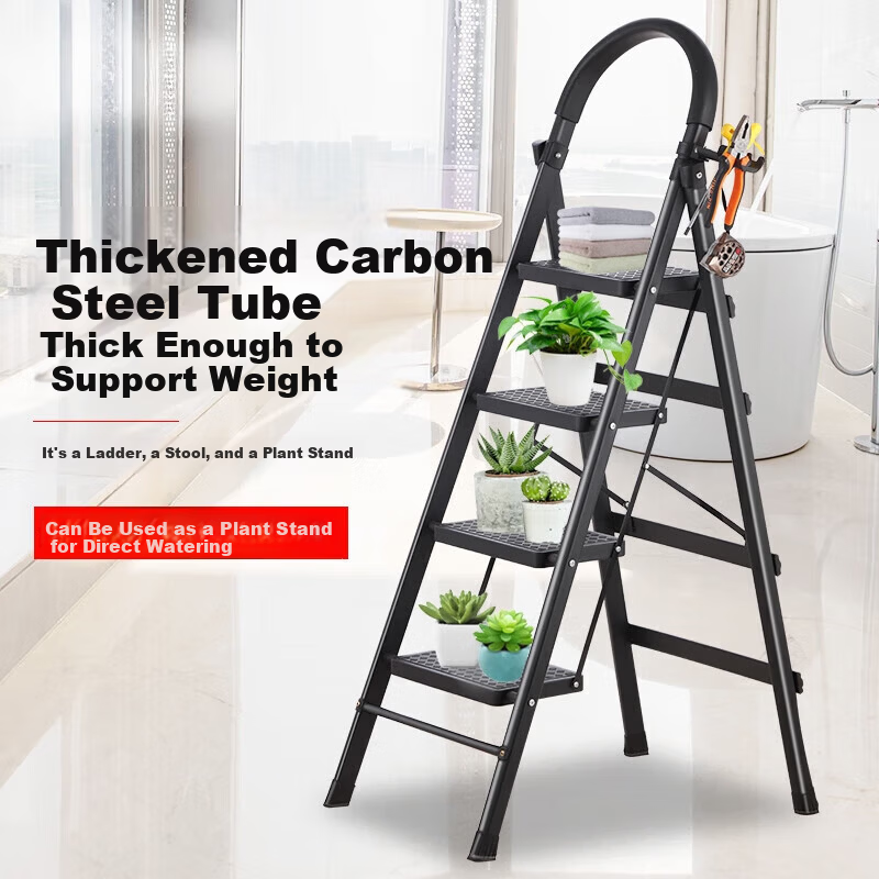 AOZHI Household Folding Ladder Elevated Thickened Step Ladder Thickened Pedal Engineering Ladder Black Three-Step Ladder