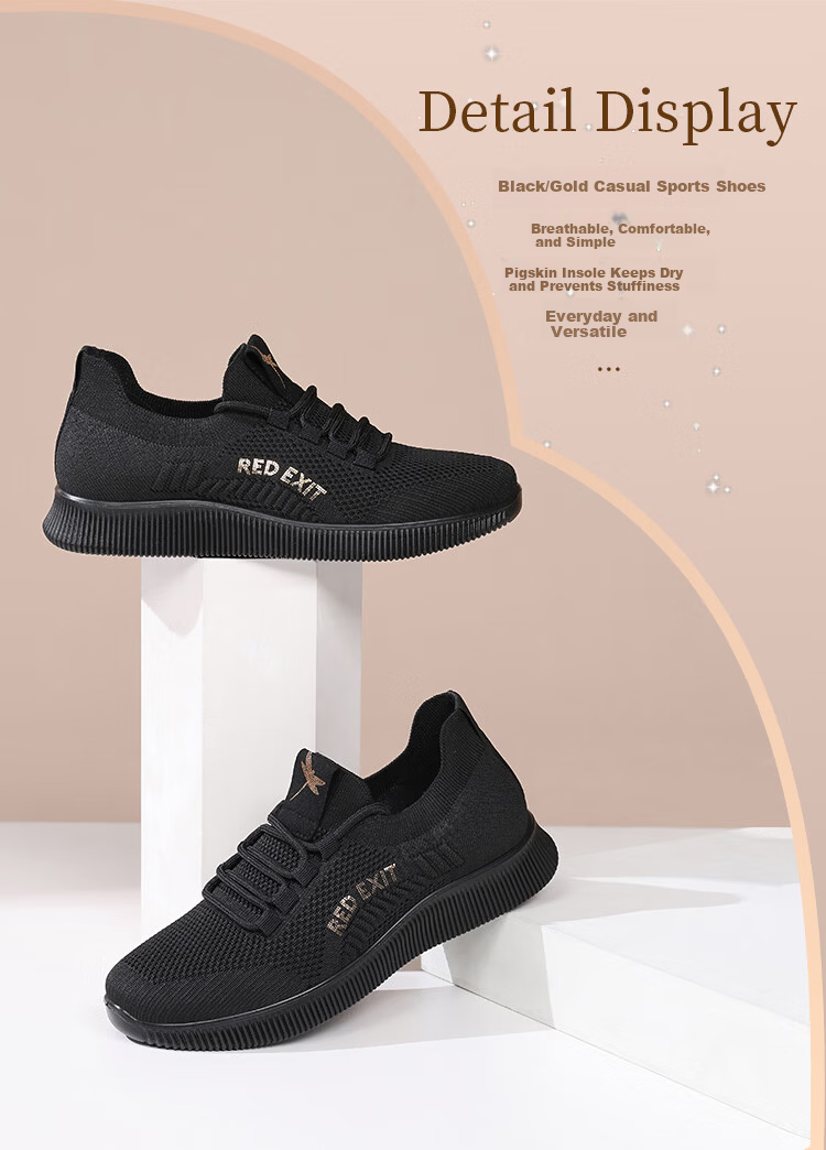 Red Dragonfly Women's Mesh Breathable Soft Sole Running Shoes Lightweight Shock Absorption Casual Sports Shoes WTB161111 Black Gold Size 36 3