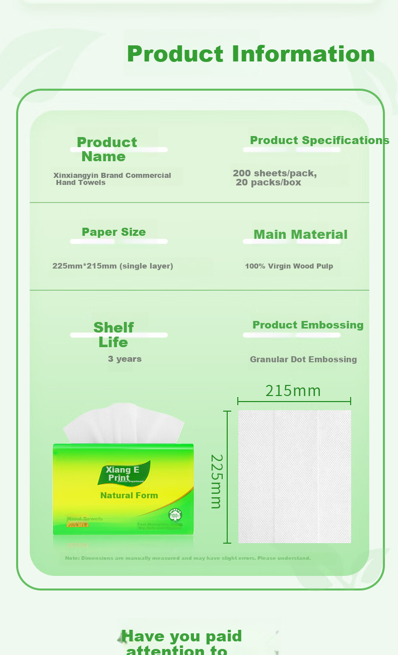 Xinxiangyin Commercial Hand Towel Paper 1-Ply 200 Sheets * 20 Packs Bathroom Kitchen Hotel Use CS001 2