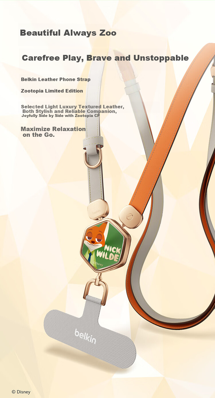 BELKIN Premium Leather Phone Lanyard Zootopia Edition Anti-Lost Neck and Crossbody Strap with Phone Pad 1