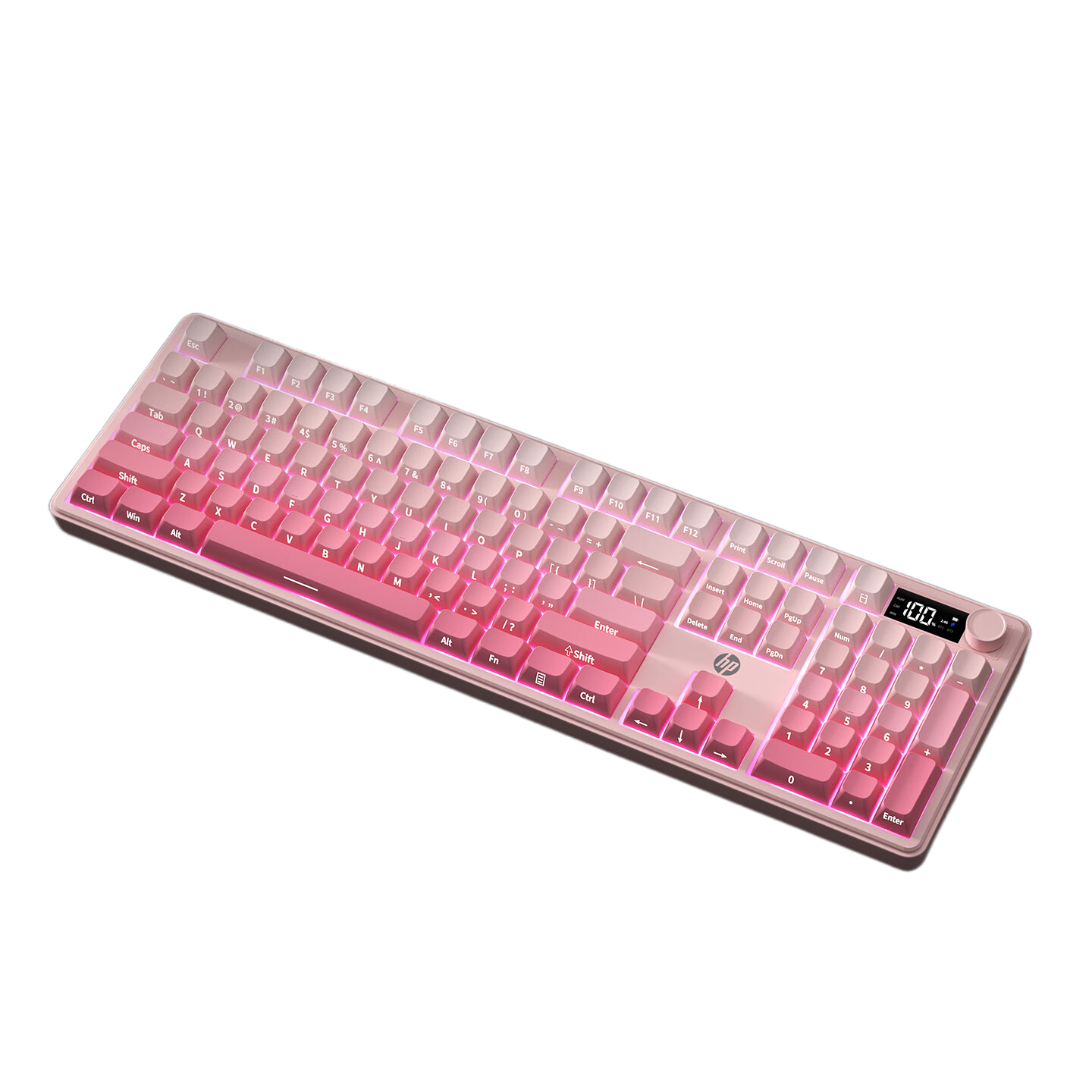 HP K160 Wireless Keyboard Wired Bluetooth Tri-mode Silent Mechanical Feel with Screen Multifunctional Knob Office Gaming E-sports Desktop Laptop Peach Pink
