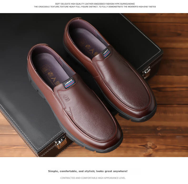 LAORENTOU Men's Autumn Business Formal Soft Leather Soft Sole Middle-aged Casual Dad Shoes A90223 Black Size 40 18