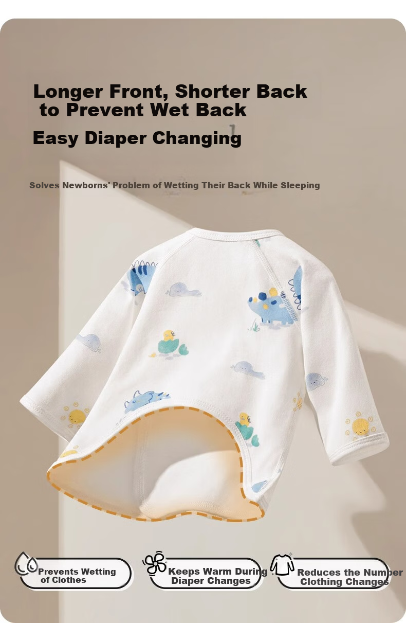 Aibedila Newborn Baby Cotton Half-Back Shirt Class A Long Sleeve Baby Clothes 0-3 Months Belly Protection Size 52 2