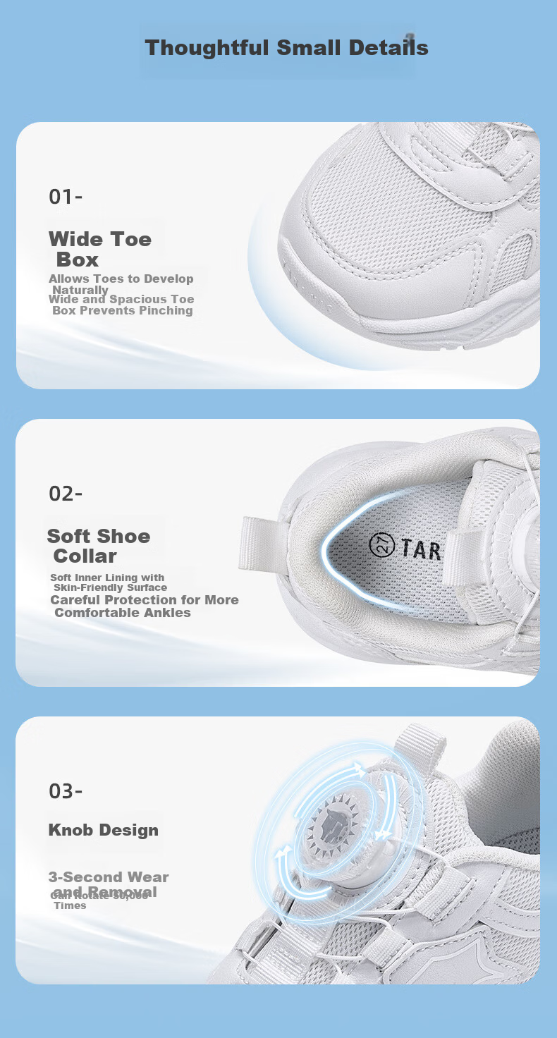 TARANIS Spring Children's Sports Shoes for Boys And Girls, Dial White Sneakers for Older Kids with Shock Absorption, Running Shoes, Mesh Upper, Size 34 5