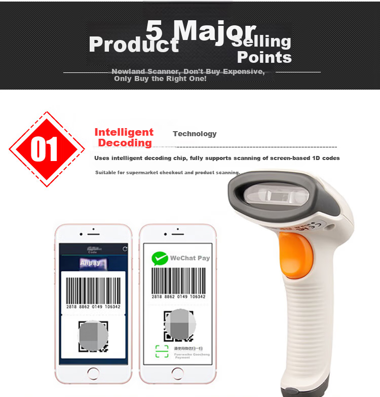 Newland HR11 1D Barcode Scanner Mobile Screen QR Code Reader for WeChat Pay 2