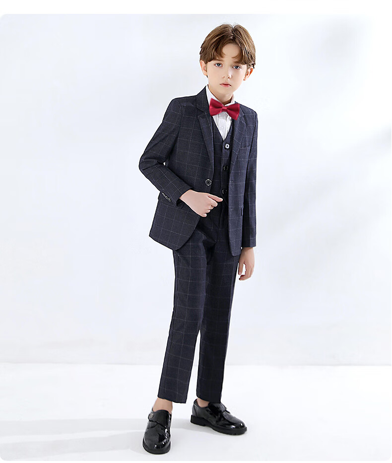 Yinuofang Children's Suit Set for Boys, Host Suit, Flower Boy Formal Wear, Performance Outfit, Plaid Set, Size 150 18
