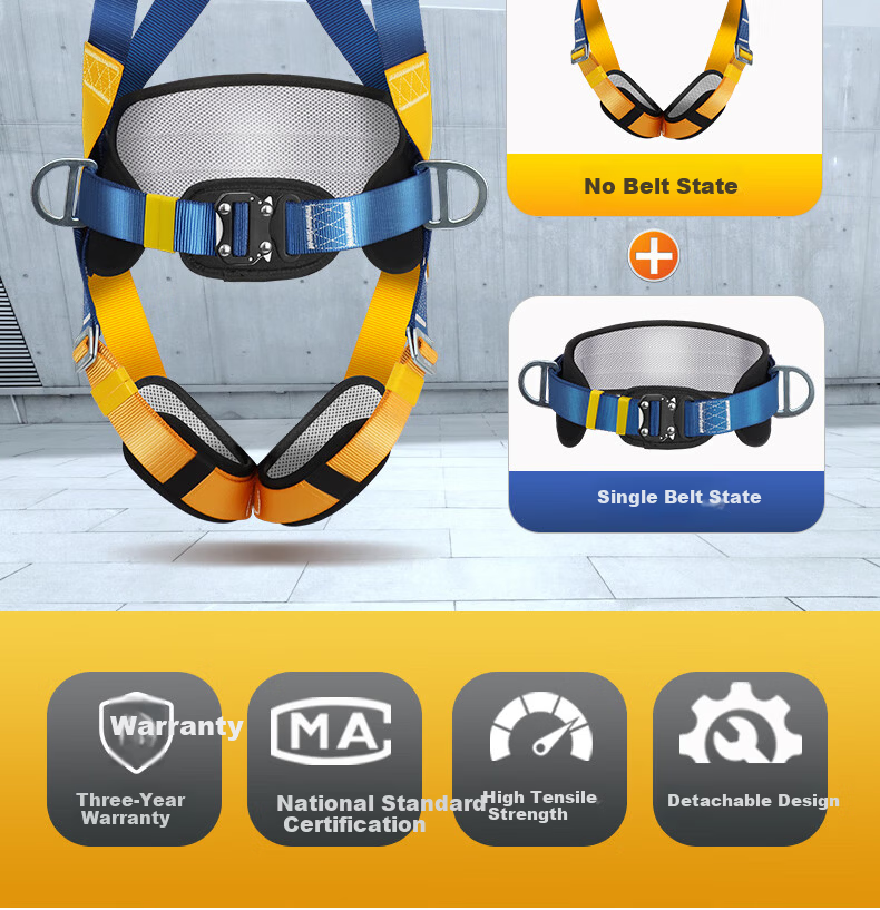 Locroyon Five-Point Safety Harness, High-Altitude Work, Full-Body Fall Protection National Standard Safety Belt, Double Large Hooks 5 Meters (Beijing Warehouse Fast Delivery) 2