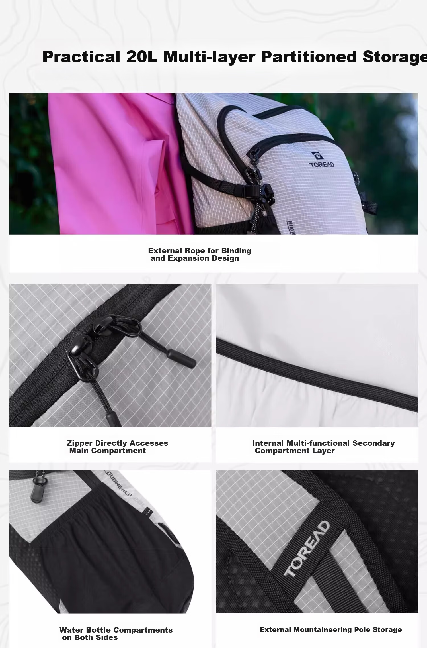 TOREAD Yunye Hiking Backpack Outdoor Travel Commuter Lightweight 20L Breathable Durable School Bag Black 3