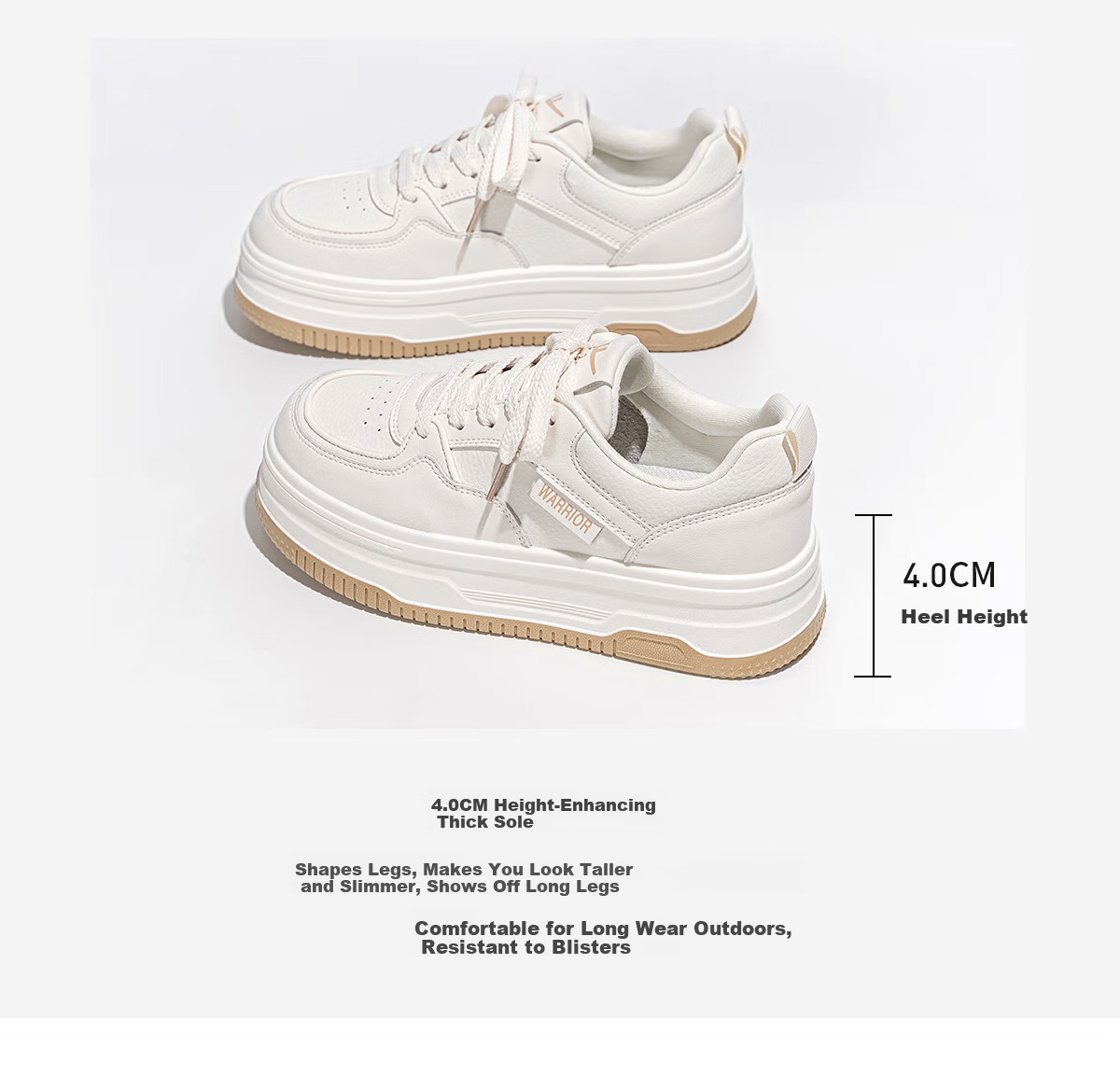 Warrior Women's Summer Breathable Mesh White Sneakers Thick Sole Height Increasing Casual Skate Shoes Beige Brown (Mesh) Size 36 9