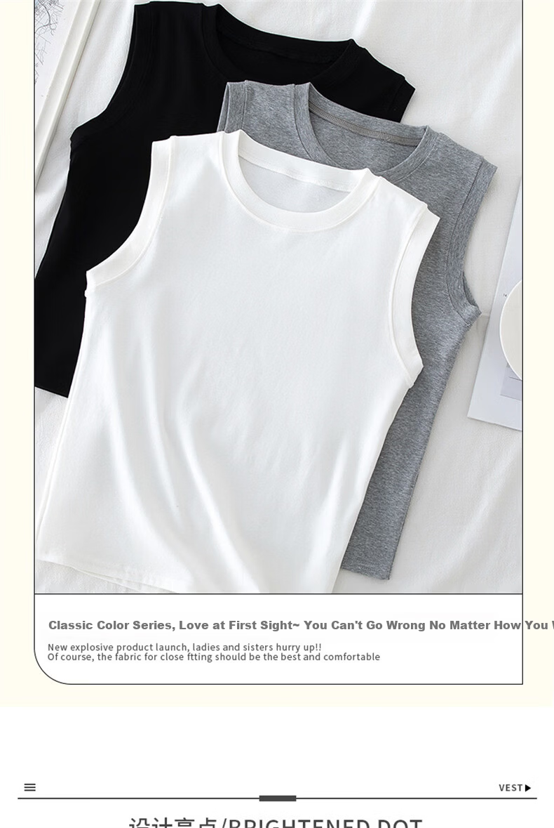 Langsha White Vest Tank Top for Women Spring Summer New Sleeveless Round Neck Camisole with Side Coverage 3