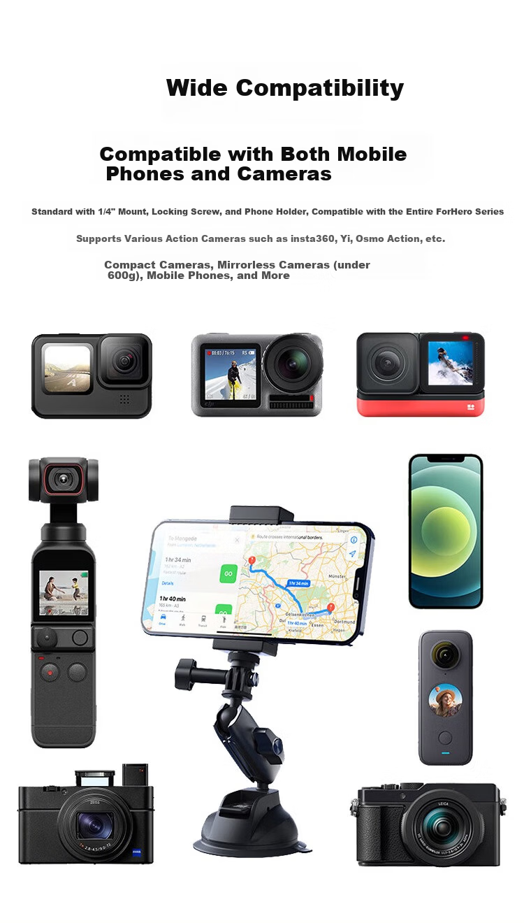 Jingxuan JD Self-Owned Brand Sports Camera Aluminum Alloy Suction Cup Mount Compatible with GoPro DJI Action6/4 5Pro Car Suction Mount Insta360 Suction Cup Bracket 8