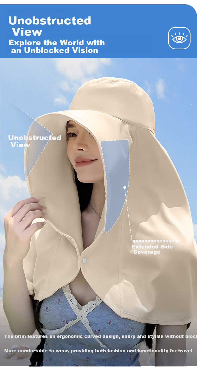 FitonTon Women's Sun Protection Hat Summer Large Shawl Sunshade Hat Wide Brim UV Protection Outdoor Beach Cycling Cooling Hat 9