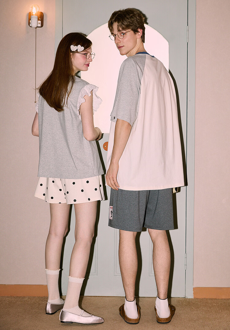 Gukoo Couples Pajamas Women's 2026 New Summer Disney Collaboration Cotton Pajamas Men's Homewear Light Gray S 25