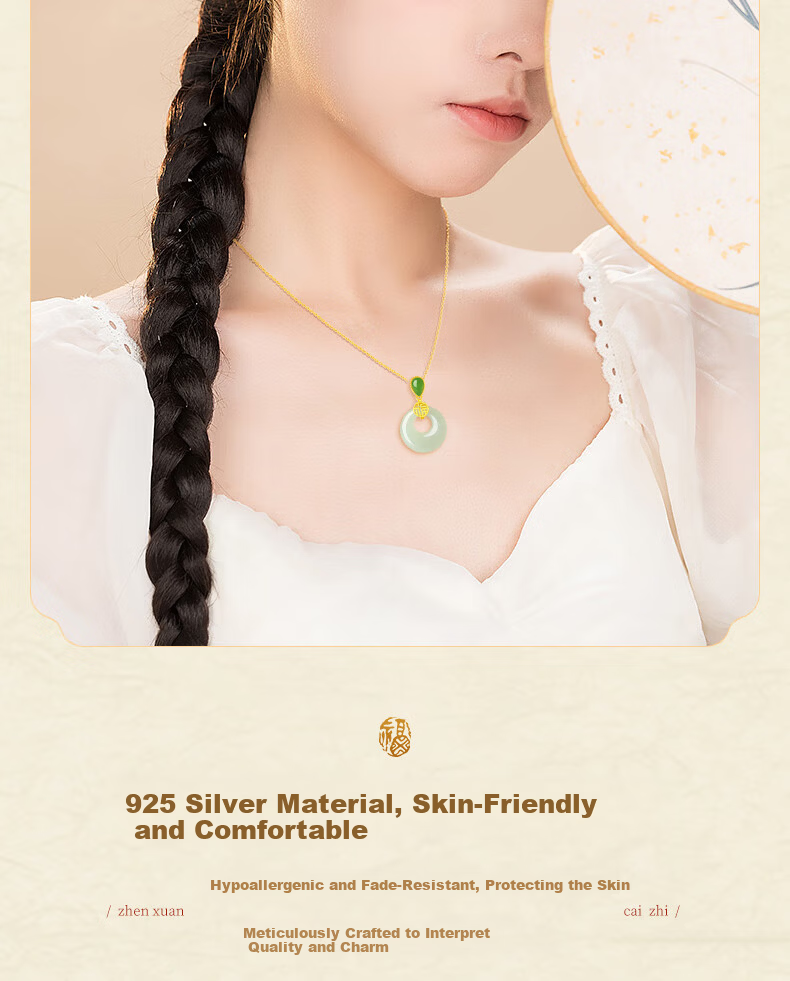 Lianqing Nafu Hetian Jade Silver Peace Buckle Necklace for Women Birthday Gift Women's Day Present for Girlfriend Wife Mom 3