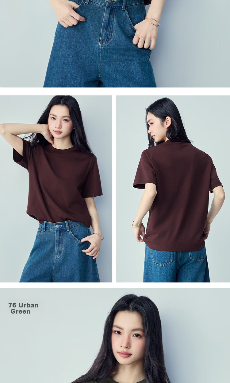 Giordano Women's Short Sleeve T-Shirt 2026 Summer Pure Cotton Double-Sided Fabric Solid Minimalist Round Neck Top 13326241 15
