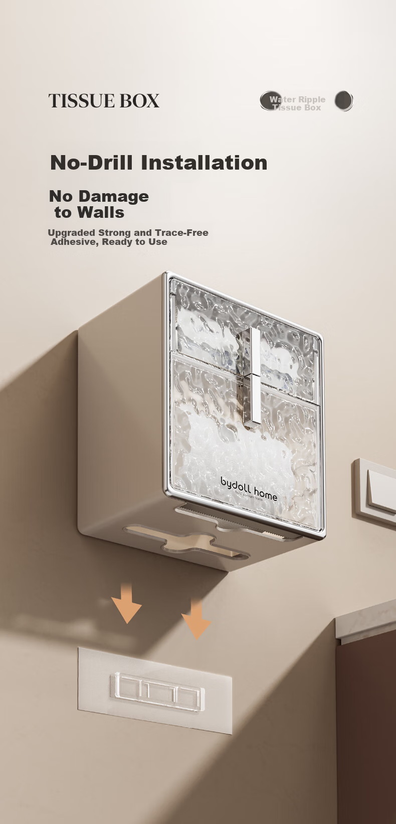 Bydoll Bathroom Toilet Paper Holder Waterproof Wall-Mounted Tissue Box White 7