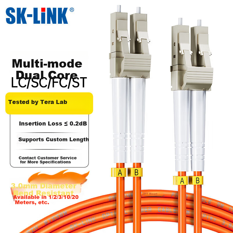 SK-LINK Fiber Patch Cable LC-LC Gigabit Multimode Duplex UPC Fiber Optic Cable Transceiver OM2 50/125um Low Smoke Halogen-Free 1 Meter SK-TX1GMM-2LCLC1M