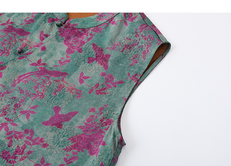 Demana [Human Silk Gauze Print] Summer National Style New Chinese Small Stand Collar Asymmetric Loose Slim Women's Shirt 10