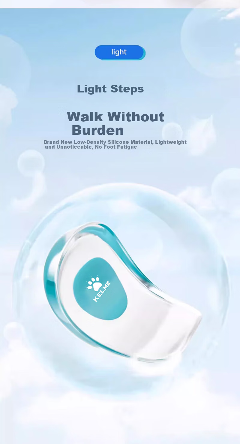 KELME Silicone Heel Pad Insole Men Heel Pain Relief Cushion Height Increasing Shock Absorbing Half Insole for Women Foot Pain 7