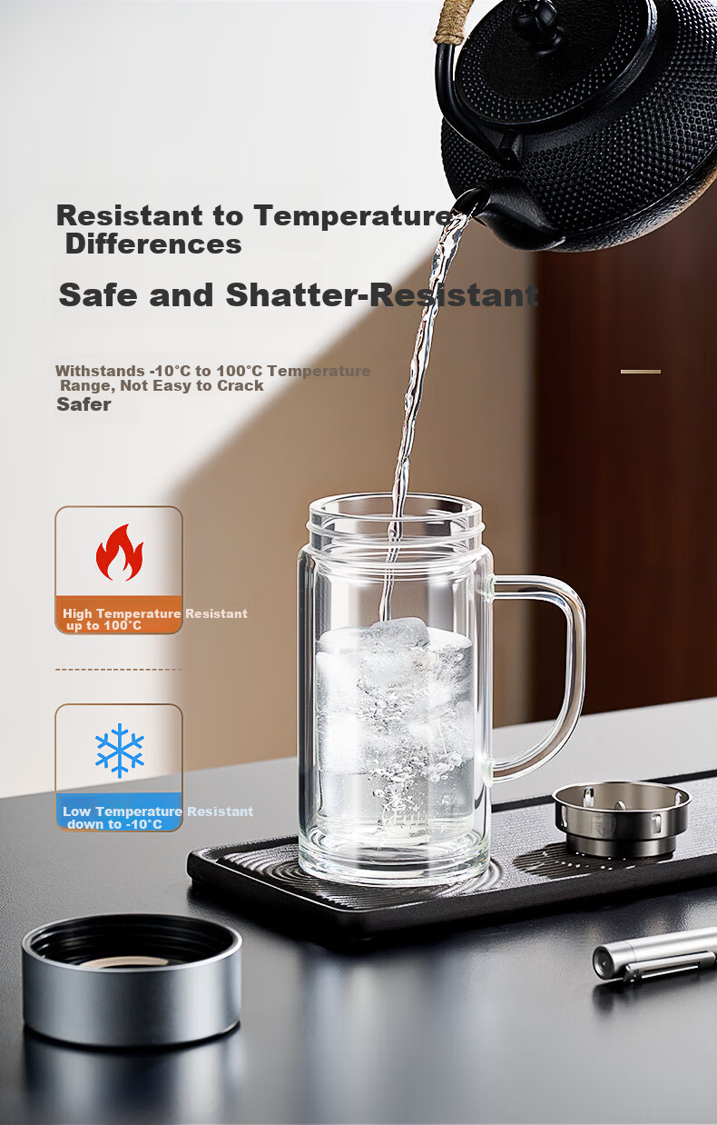 Fuguang Jiashuang Double-Layer Glass Cup Home Business Office Water Cup with Handle Tea Infuser Separation Desktop Office Cup 4