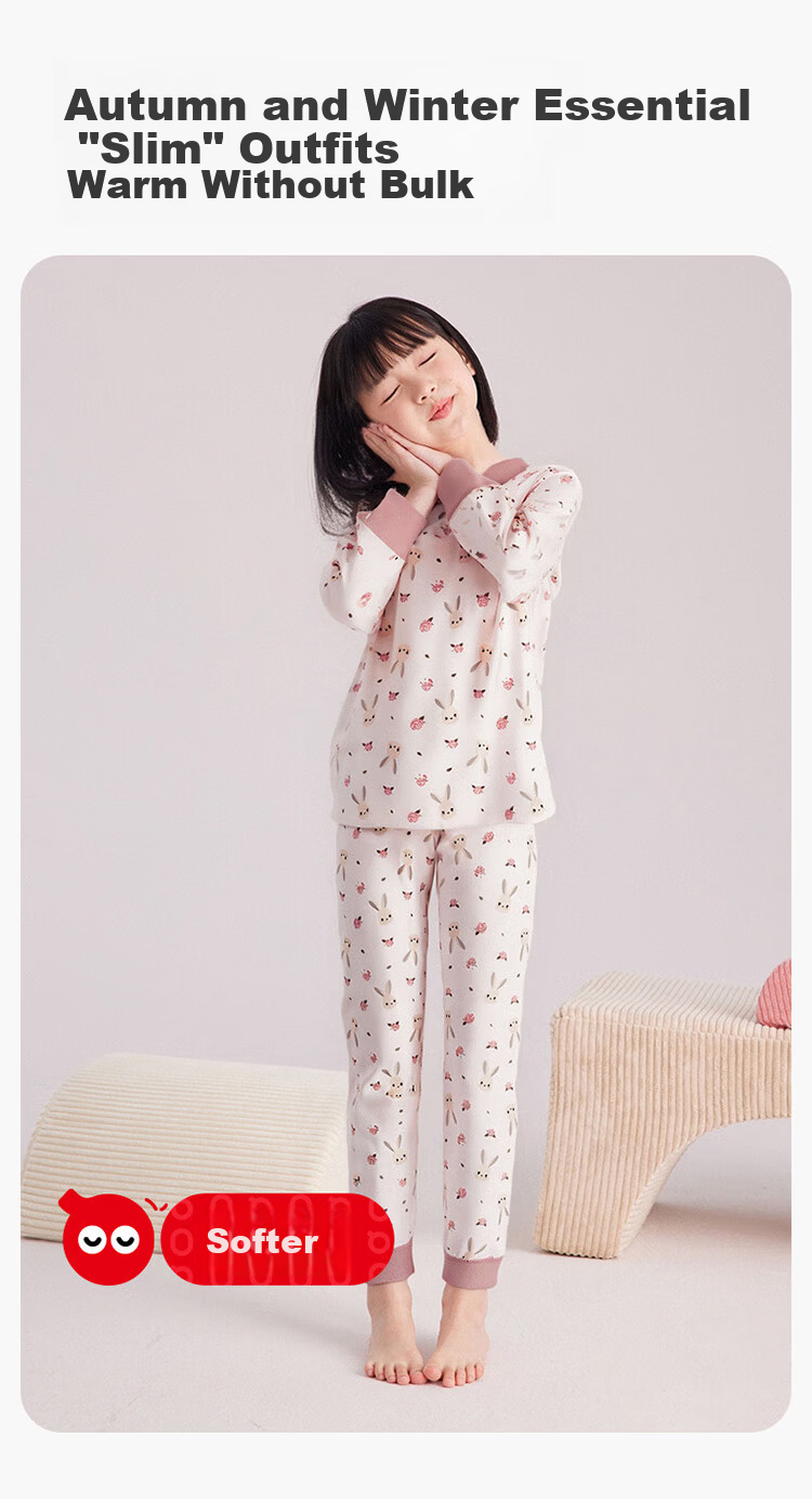 Hodo Children's Thermal Underwear Set Unisex Autumn Clothes A-Class Homewear Rose Rabbit 160 4