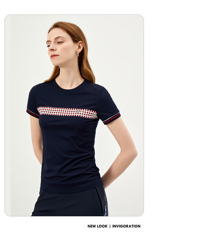 ELLE ACTIVE Casual Colorblock Plaid Short Sleeve T-Shirt Women Summer Simple Versatile Commuter Sports Crew Neck Top White S 12