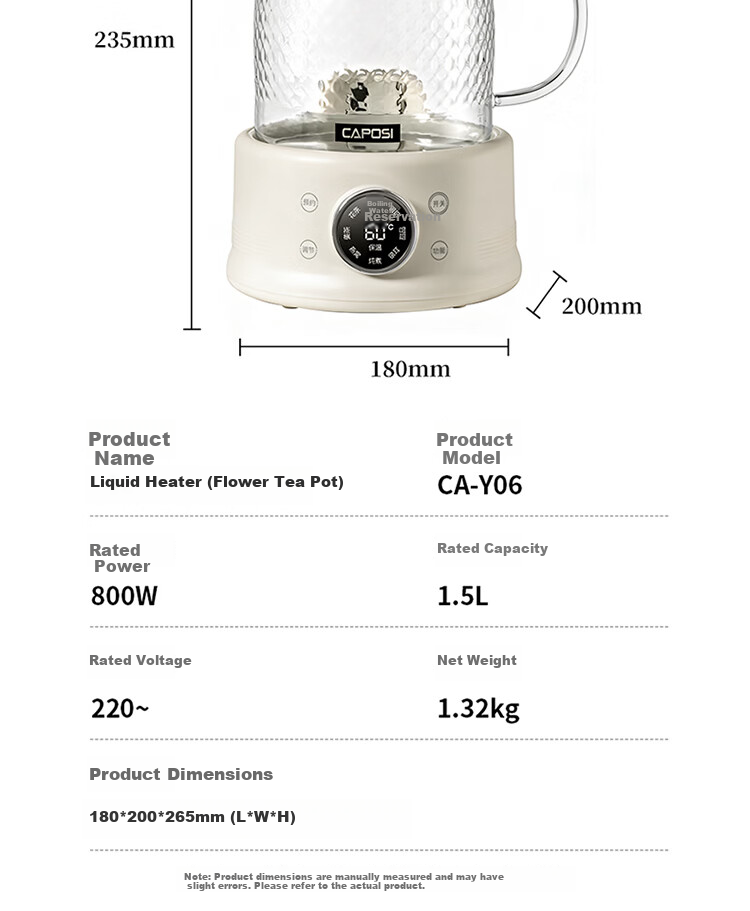 CAPOSI German Full Glass Health Pot Fully Automatic Constant Temperature Kettle Office Multifunctional Flower Tea Kettle Tea Cooker Stewing Integrated Auto Power-Off Electric Kettle New Model [Stewing 28