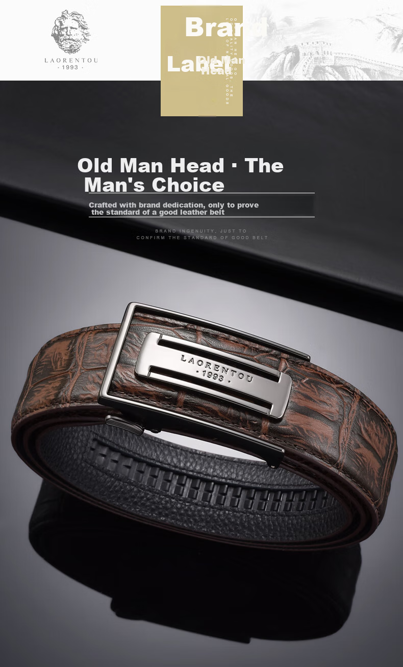 Old Man Head Men's Leather Belt Automatic Buckle Cowhide Waistband Casual Business Belt for Young and Middle-aged Men Birthday Gift for Men 1