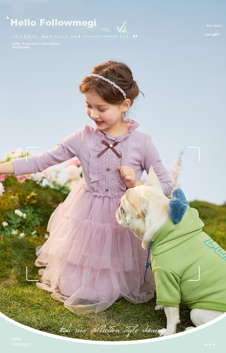 Follow Me Girls' Dress Spring And Autumn Sweet Tulle Knit Dress for School Performances, Pink, Size 150 1