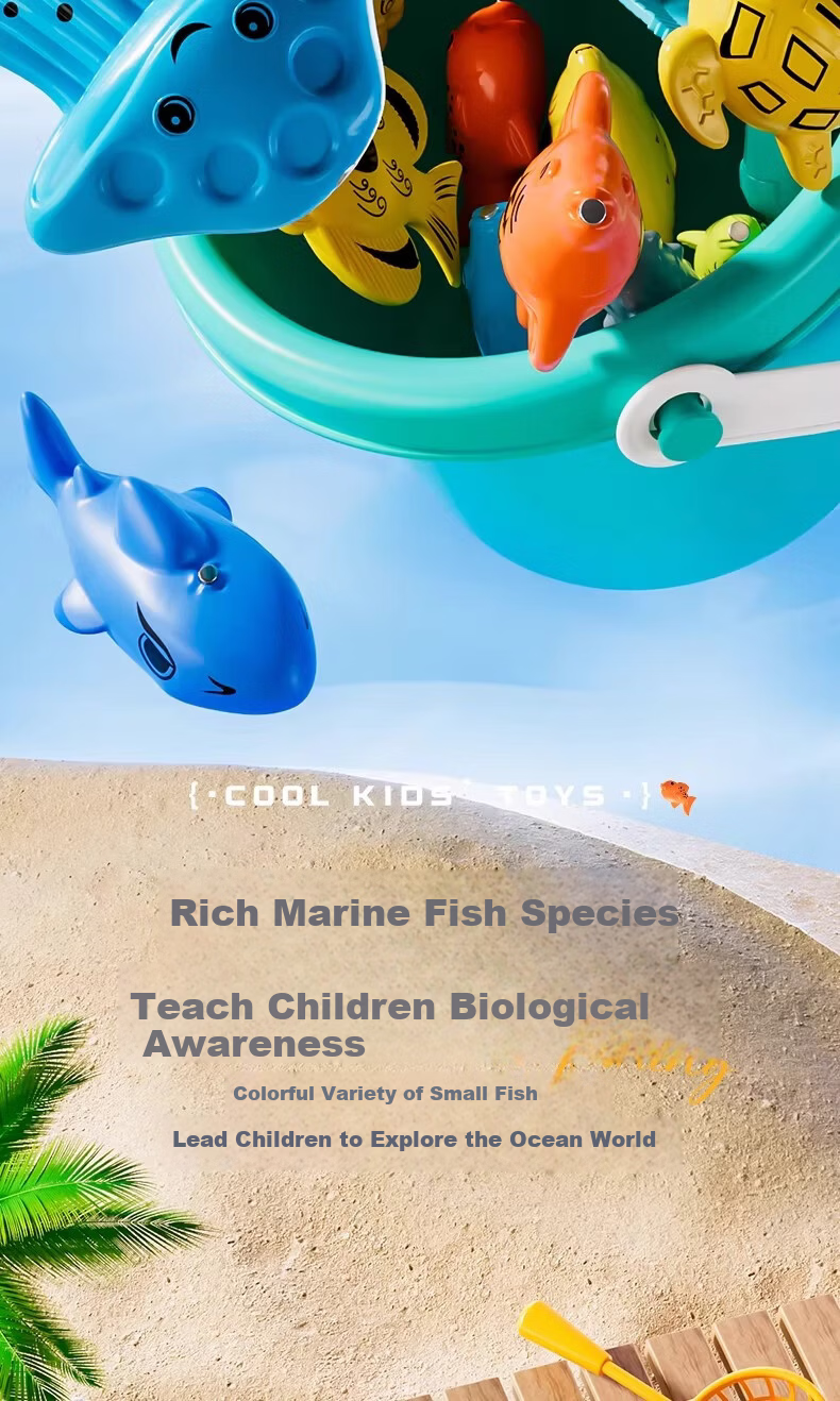 Miaobeile Fishing Educational Toy for Children Ages 3 and Up, Girls and Boys, Magnetic Fishing Net Water Play Pool Park 4