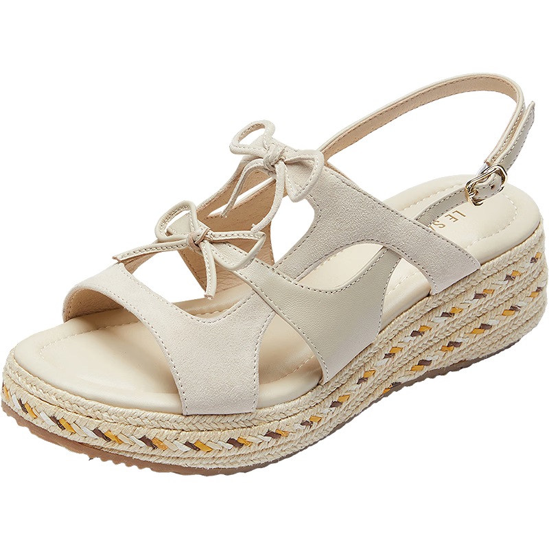Le Saunda 2026 Summer New Retro Lambskin Fashion Versatile Bow Sandals for Women 7M51601