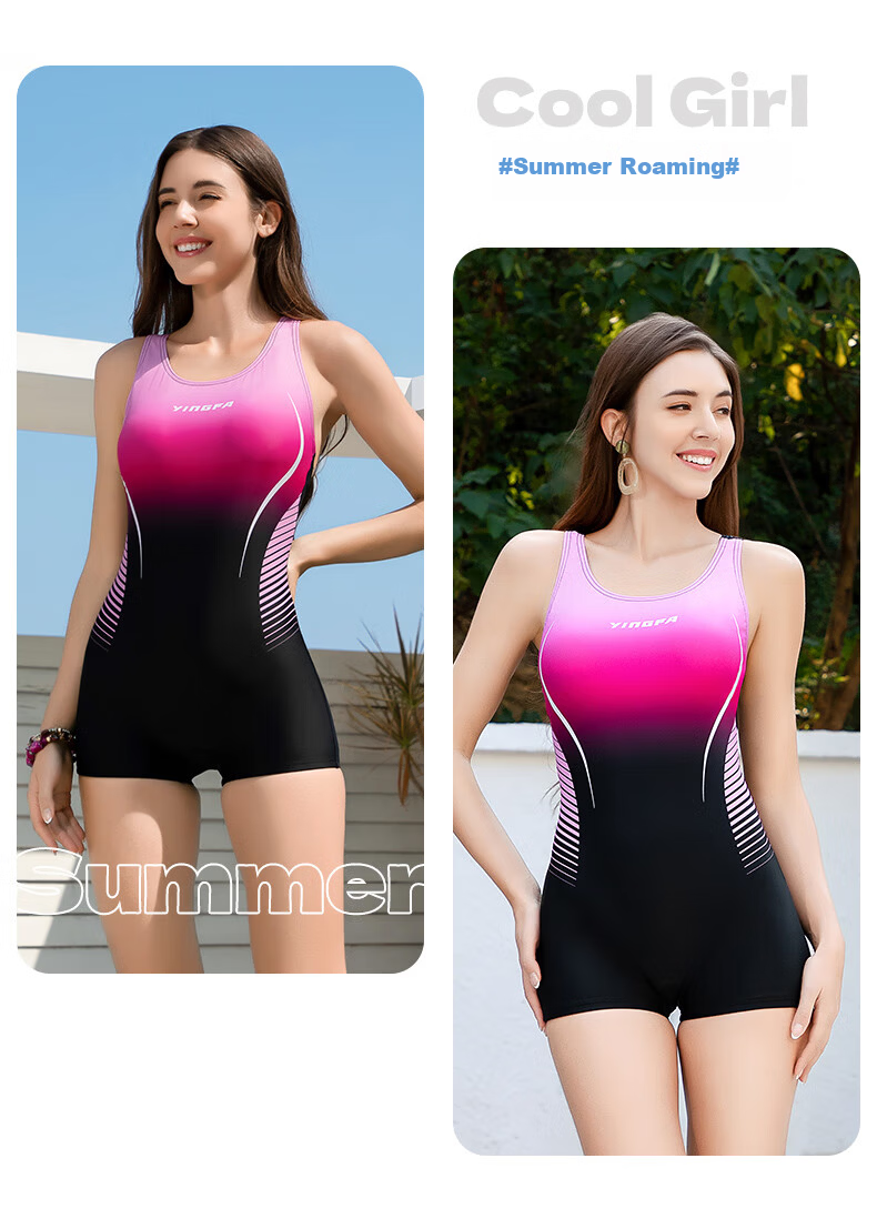 YINGFA Lycra Fabric Women's One-Piece Slim Fit Square Leg High-Grade Swimwear Comfortable Sports Chlorine-Resistant Quick-Dry Swimsuit 14