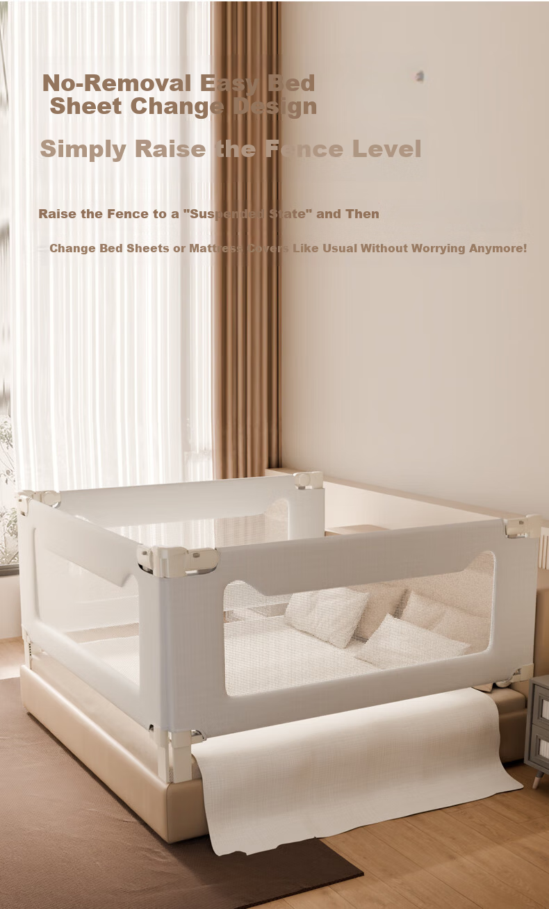 Tommy&Kids A2 Baby Crib Bumper Anti-Fall Guardrail No-Installation Cream White Three-Sided 1.8*2*2 12
